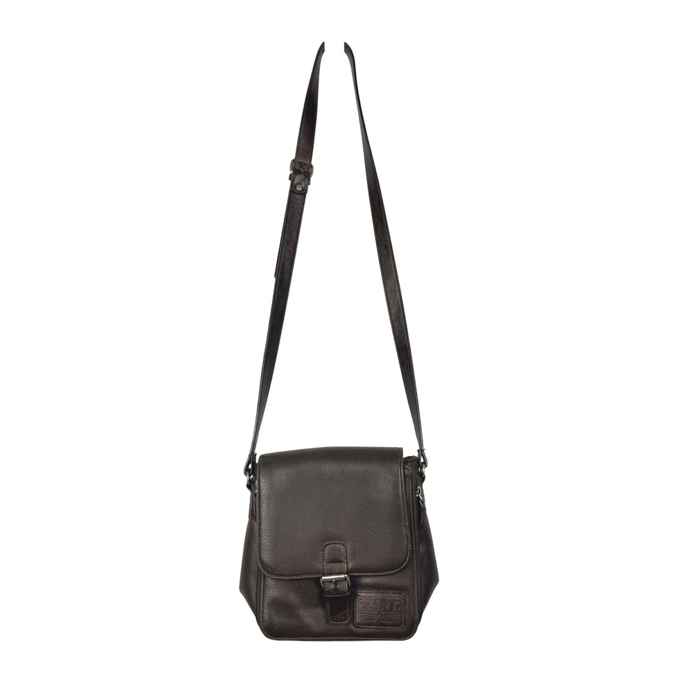 VTG Relic Brown Pebbled VEGAN Leather Crossbody Messenger Purse Foldover Snap